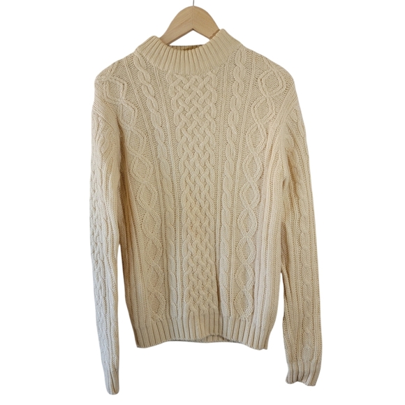 Canda Super Botany Sweaters - VTG Y2K Ivory Chunky Cable Knit Fisherman Sweater 40 100% Pure Wool Turtleneck